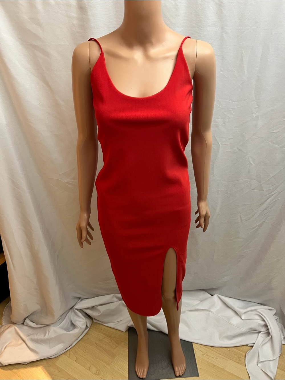 Missguided Red Bodycon Midi Dress Side Slit Spaghetti Strap NWT US 6